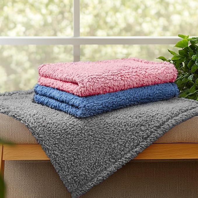 Luciphia 1 Pack 3 Calming Dog Blanket Fluffy Premium Fleece Pet Blankets Soft Sherpa Throw for Dogs Puppy Cat Haze Blue Medium (30" x20")