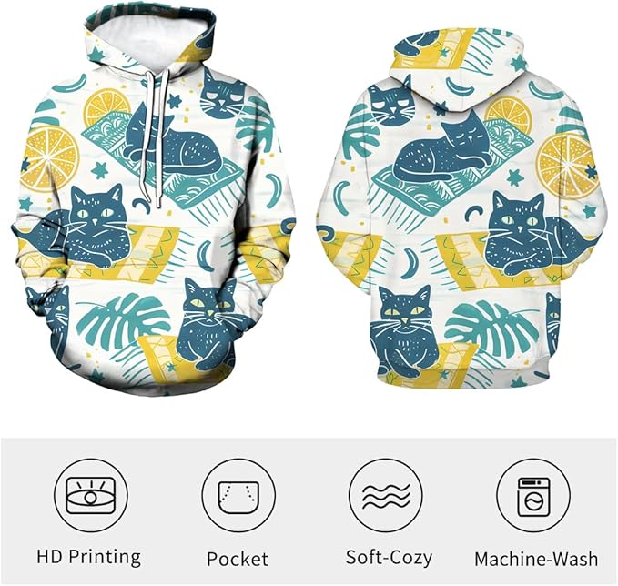 Unisex Adults 3D Dog Cat Printed Hoodies for Men Women Pullover Novelty Sweatshirts with Pockets