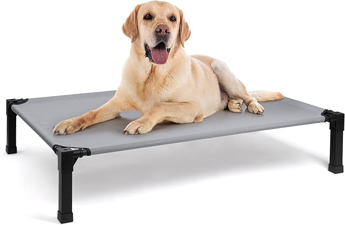 Heeyoo Elevated Dog Bed, Cooling Raised Pet Cot with Chew Proof Washable Breathable Mesh and Metal Frame, Portable Dog Cot Bed with No-Slip Feet for Outdoor or Indoor Use