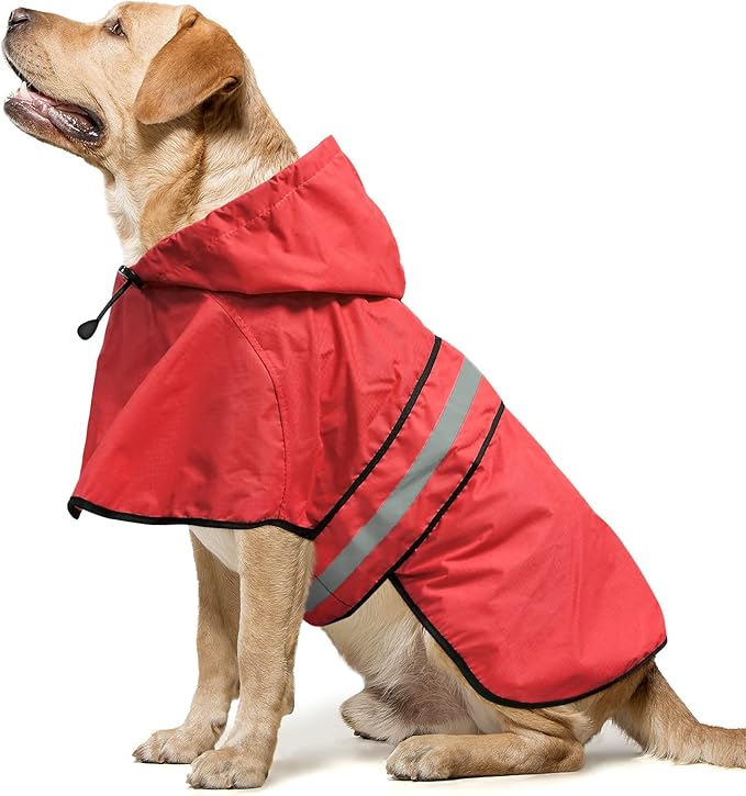 Waterproof Dog Raincoats - Hooded Raincoats for Dogs, Adjustable Reflective Dog Rain Coat, Windproof Dog Rain Jacket Pet Rain Slicker Poncho for Small, Medium, Large Dogs (Red, Large)