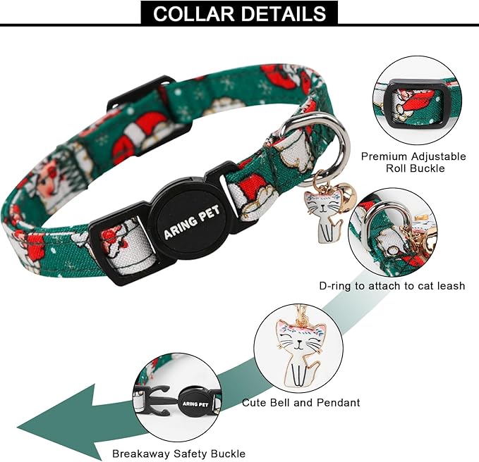 ARING PET 2 Pack Christmas Cat Collars-Cute Cat Collar Breakaway with Bell&Pendant, Adjustable Christmas Kitten Collars with Safety Buckle for Girl and Boy Cats
