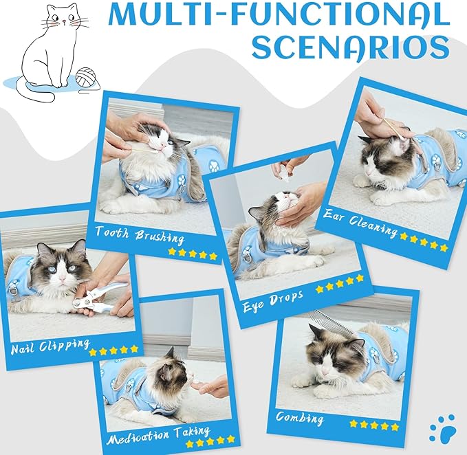 Supet Cat Grooming Hammock, Soft Fabric Nail Clipper Hammock, Self-Adhesive Wrap for Cutting Nails, Quickly Calm Down for Medicine, Teeth Brushing, Ear Cleaning