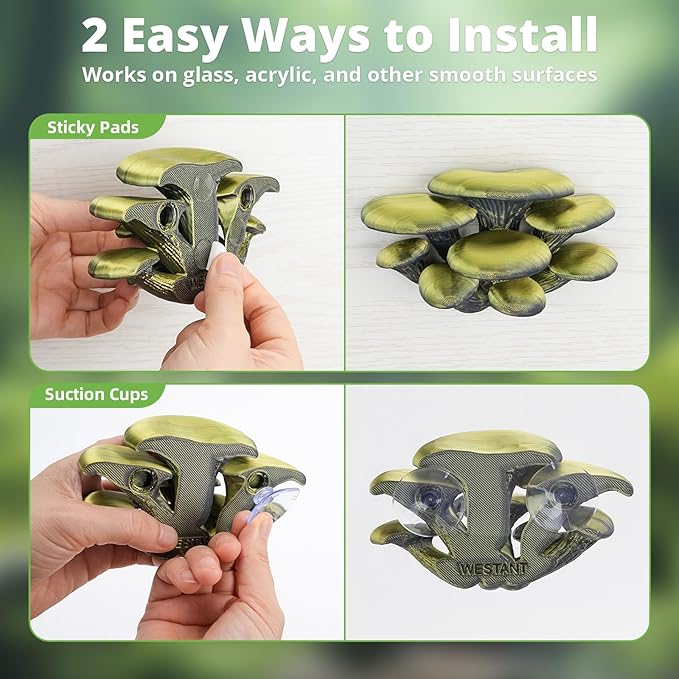 Mushroom Decor for Reptile Tank, Fish Tank, Pet-Safe Bearded Dragon Tank Accessories, Realistic Terrarium Plants for Leopard Geckos, Crested Geckos, Tree Frogs, Snakes (Almond, Cluster Cap)