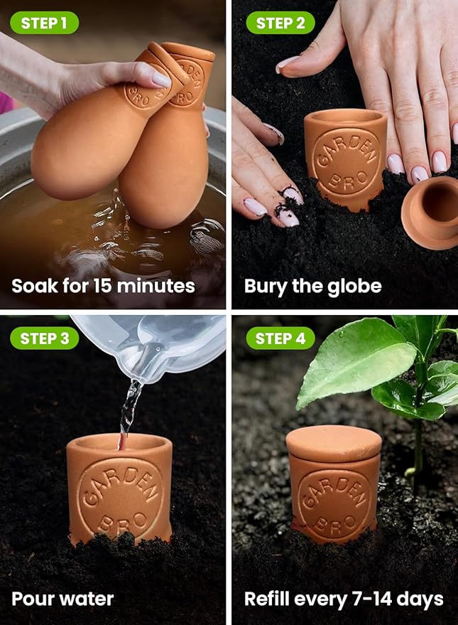 4 Pcs Ollas Terracotta Watering Pots Large - 14 Oz Terracotta Self Watering Globes For 1-week Easy To Refill - Clay Garden Olla Pots Plant Waterers While On Vacation Outdoor & Indoor [4pcs Large 14oz]