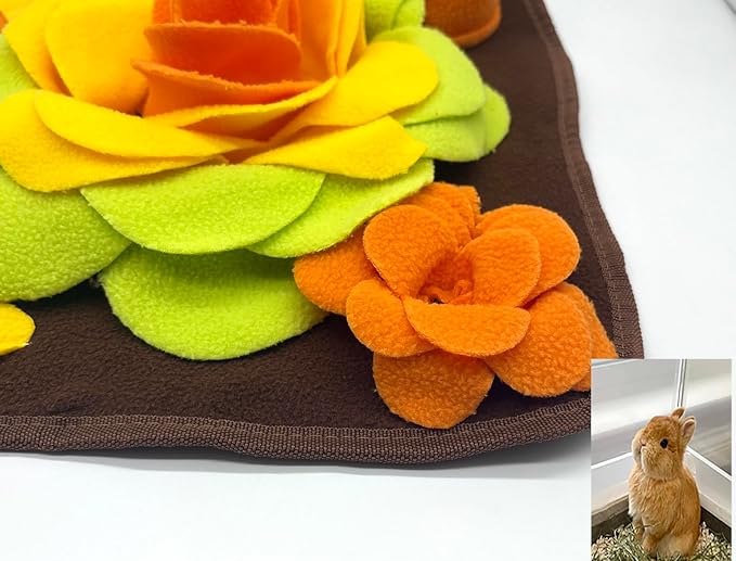 Rabbit Foraging Mat Snuffle Mat for Small Animals Bunny Puzzle Toys Pets Interactive Feeding Mat for Guinea Pigs Hedgehog Chinchilla Puppies (Orange)