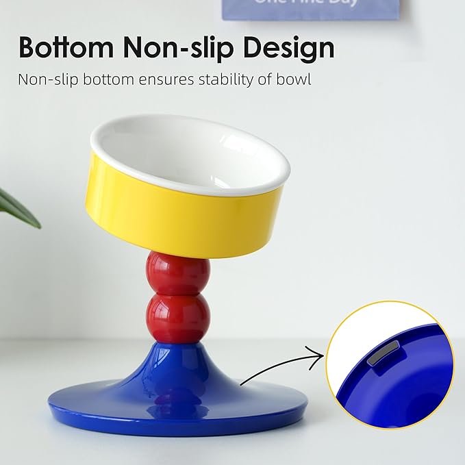 Ceramic Elevated Raised Cat Bowls,Cat Food Dish with Stand, 3 Height Adjustable Raised Dog Bowl Stand for Small Dogs Cats, Adjusts to 4.69", 5.98", 7.28" (Red & Blue)