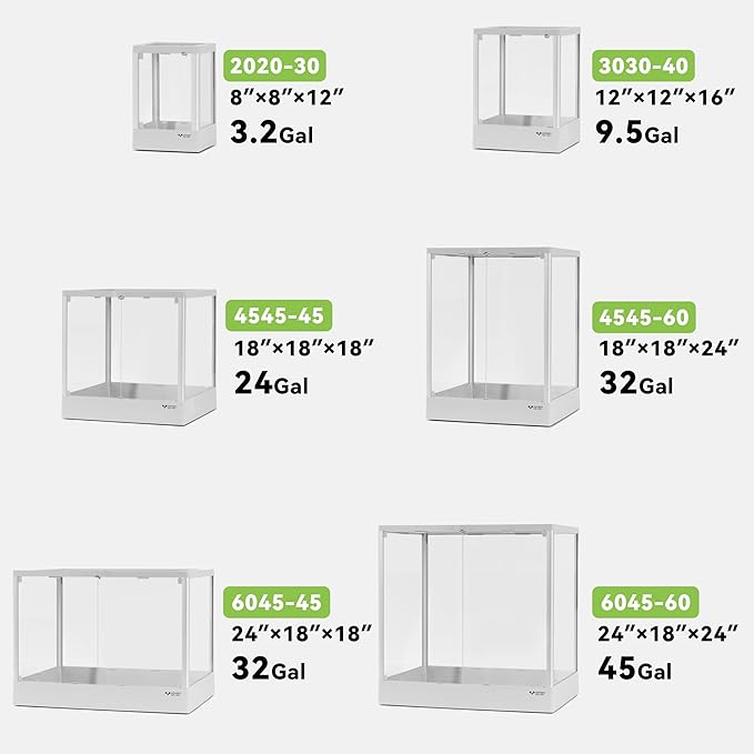 Reptile Glass Terrarium 18"x18"x24" 32 Gallon Knock-Down Dual-Locking Security Mesh Ventilation Durable Aluminum Frame Modern Design