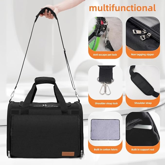 TWDEPART Cat Carrier Backpack - Multifunctional, Firm & Foldable with Roll-Up Shade, Breathable Design Includes Collapsible Bowl & Cushion (Black)