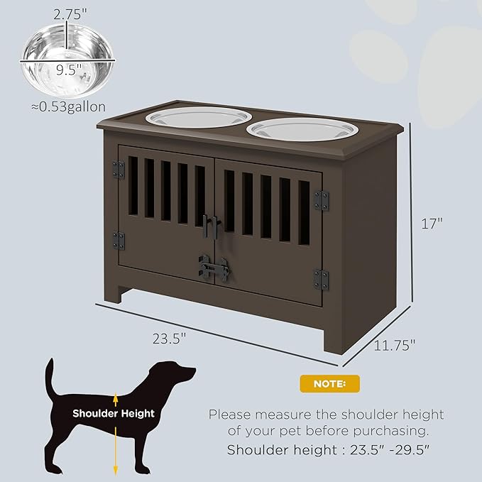 PawHut Large Elevated Dog Bowls with Storage Cabinet - 37L Capacity, Raised Dog Bowl Stand Feeding Station, Espresso