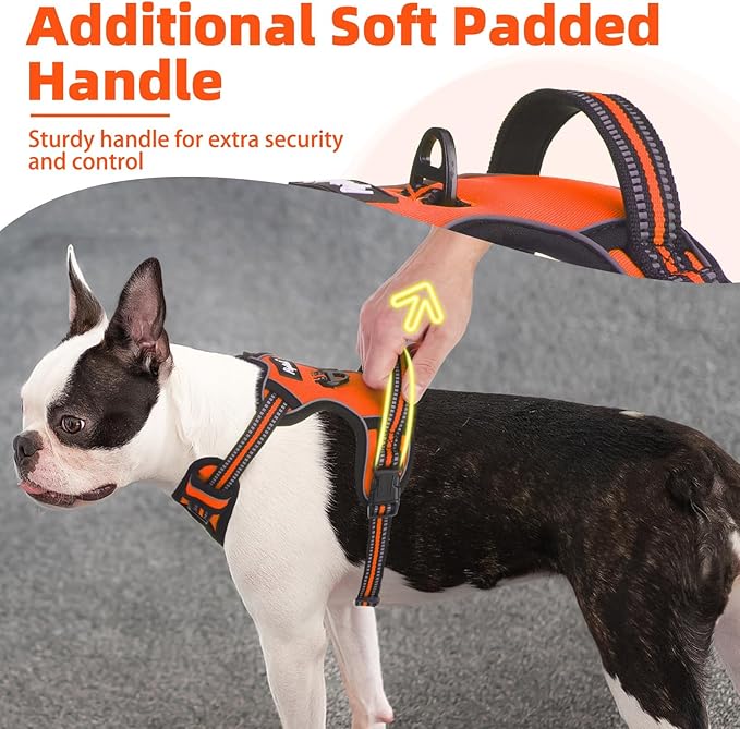 PUPTECK No Pull Dog Harness for Large, Adjustable Reflective Dog Harness with Handle Easy Control, Comfortable Soft Padded Pet Vest Harness for Large Dogs, Orange L