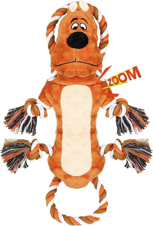 IOKHEIRA Tug of War Plush Dog Squeaky Toys with Crinkle Paper, Knotted Rope for Teeth Cleaning & Boredom