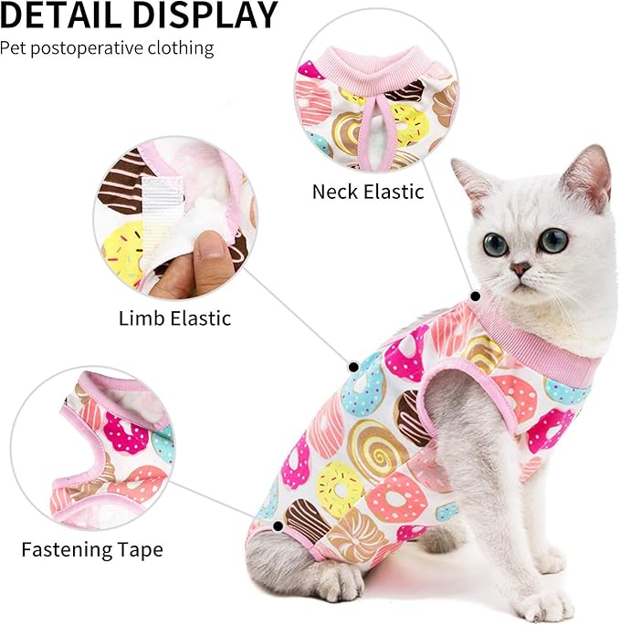 Cat Professional Surgical Recovery Suit,E-Collar Alternative for Cats Dogs,After Surgery Wear, Pajama Suit,Home Indoor Pets Clothing Doughnut L