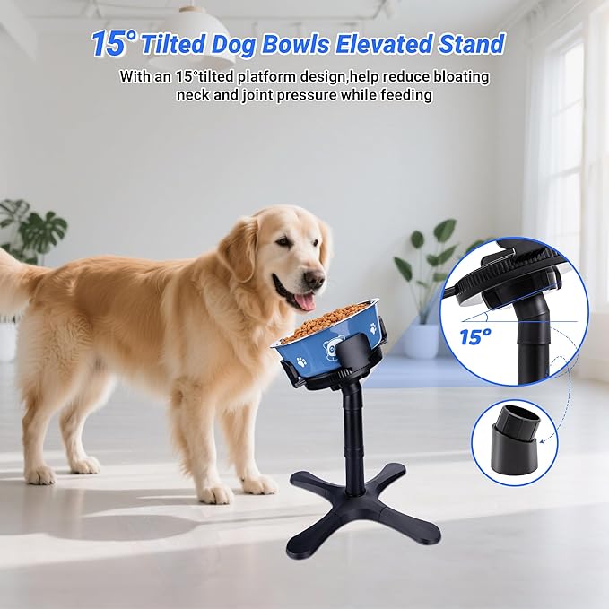 Dog Bowls,Elevated Adjustable Dog Bowl Stand with 3 Heights & Tilted Feeding Design, Raised Stand Compatible with Medium & Large Breeds(Without Bowl 1 Pack)