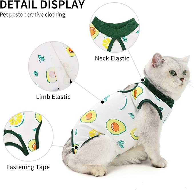 Cat Professional Surgical Recovery Suit,E-Collar Alternative for Cats Dogs,After Surgery Wear, Pajama Suit,Home Indoor Pets Clothing (S(3.3-5.5lbs), Avocado)
