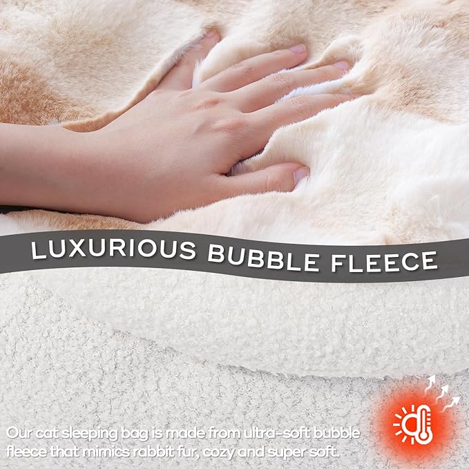 4 in 1 Cat Sleeping Bag 360° Wrap Cat Bed Plush & Warm Winter Sleeping Bag for Small Pets (Up to 15 lbs) Beige 21 × 17 Inch