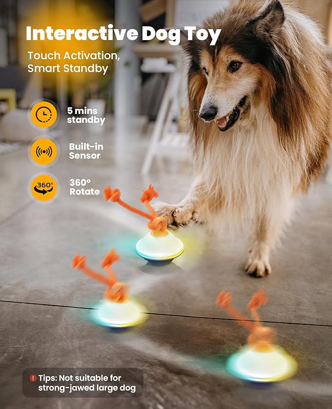 Interactive Dog Toys, Automatic Moving and Rolling LED Light Up Dogs Ball with Rope, Motion-Activated Wicked Ball for Small Medium Pup, Stimulation Toy for Boredom Relief