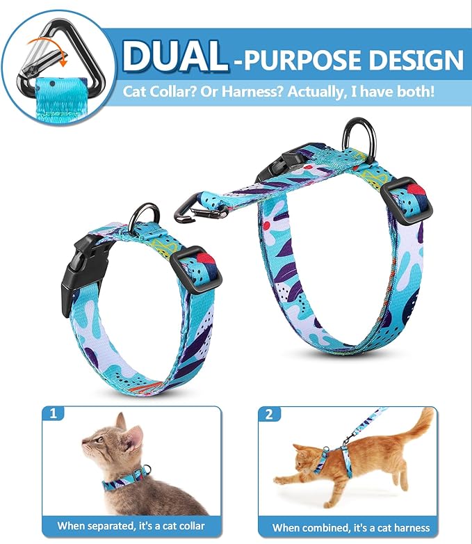 Halypet Cat Harness and Leash Set, Escape Proof [3 in 1 Adjustable & Lightweight] Cat Harness, Safe Kitten Harness for Large Cats Soft Comfortable, Easy to Wear, Walking Outdoor Travel, Medium