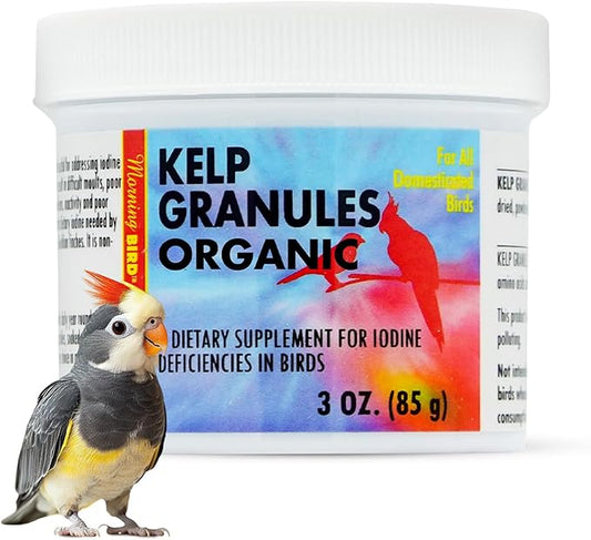 Morning Bird Kelp Granules 3 Oz – Iodine Supplement for Birds – Supports Feather Growth, Molting & Metabolism – Rich in Amino Acids, Trace Minerals & Natural Vitamins – Clean Nutrition for All Birds