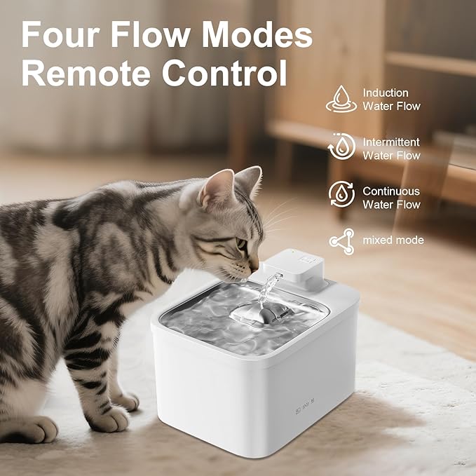 Cat Water Fountain 4L/135 oz with App-Monitoring and 3 Filters, Cordless Stainless Steel Pet Fountain, Dogs & Cats Indoor Dispenser Plug-in with Motion Sensor, Ultra-Silent Pump BPA-Free