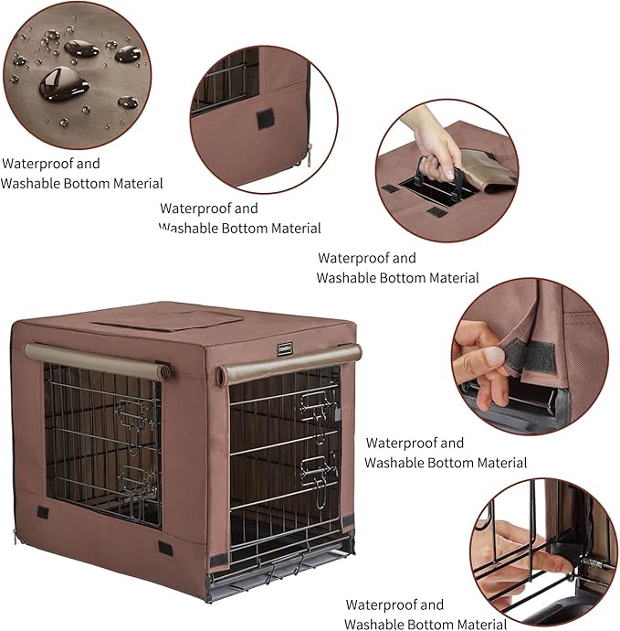 DONORO Dog Crates for Small Medium Size Dogs Indoor Double Door Dog Kennels & Houses for Puppy and Cats, Collapsible Metal Contour Dog Cages (Brown, 30.0" L x 19.0" W x 21.0" H)