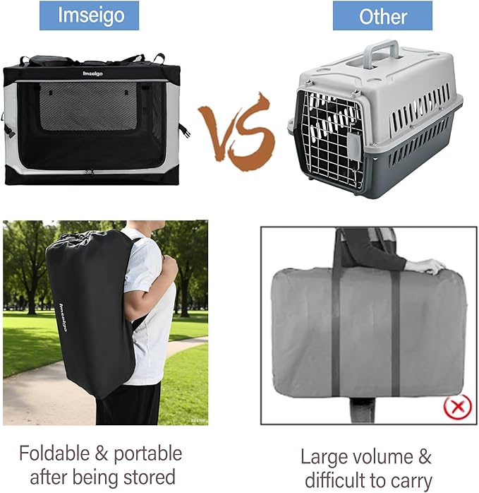 Collapsible Dog Crate, Portable Soft Dog Crate with Fleece Bed for Large Dog, Folding Travel Carrier Kennel with 3-Door Mesh Windows for Indoor &Outdoor, 36" L x 25" W x 25" H,Black