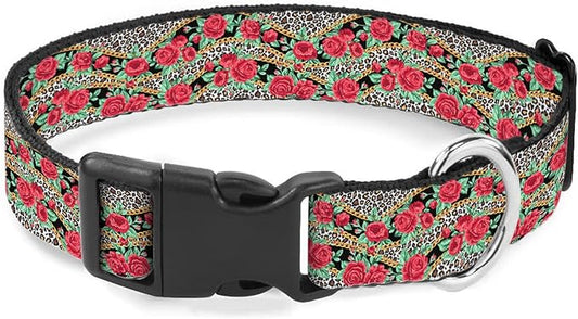Red Rose Flower Leopard Pet Collar Cat Dog Neck Strap Quick Release Buckle Adjustable Female Male Puppy Corgi