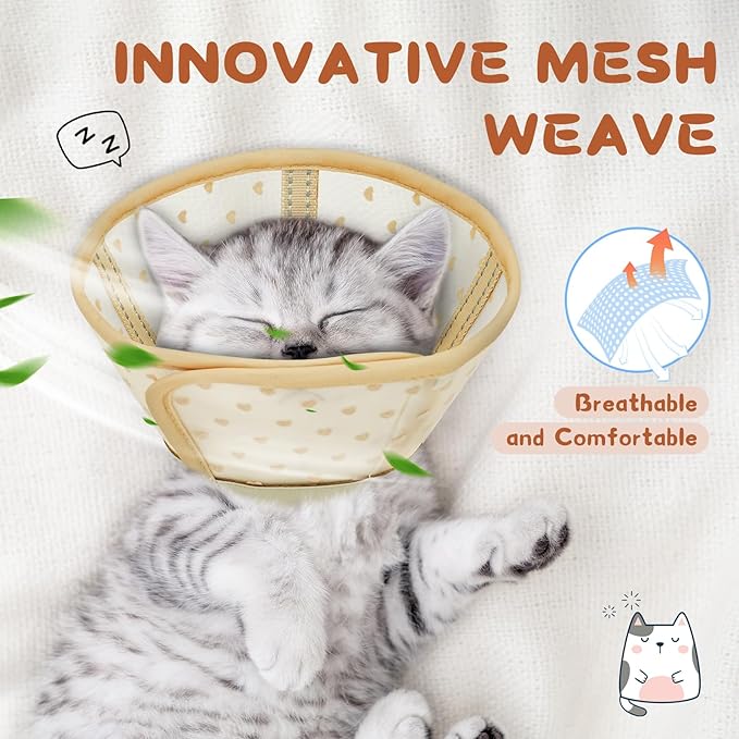 Supet Cat Cone Collar After Surgery, Soft Mesh Recovery Collar to Stop Licking and Scratching, Plastic Cone Alternative for Small Kitten, Medium, Large Cats ()