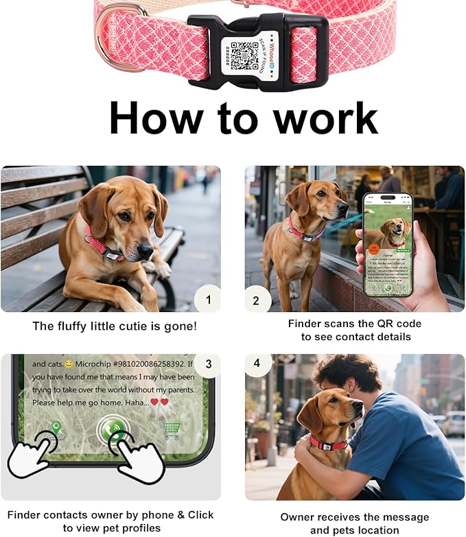 Dog Collar with Waterproof AirTag Holder & Anti-Lost QR Code, Cute Bling Warpping Adjustable Width for Small Medium Large Pet (Red, L)