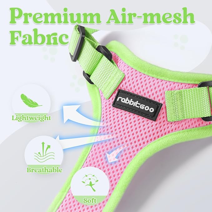rabbitgoo Cat Harness and Leash Set, Escape Proof Soft Adjustable Vest Harnesses for Outdoor Walking, Easy Control Breathable Kitten Jacket with Reflective Strips, Pink & Light Green, M