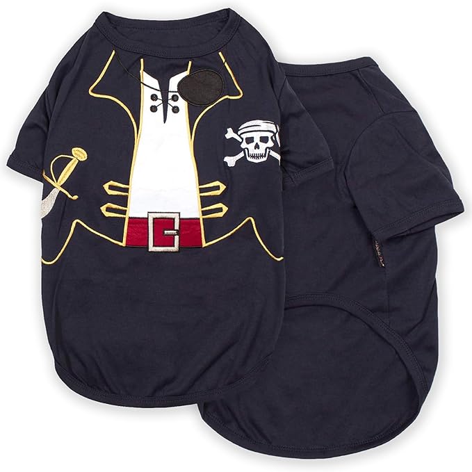 Parisian Pet Captain Sparrow - Pirate Dog Shirt - Embroidered Costume, 100% Cotton & Polyester, Sleeved, Black - Large Dog Shirt