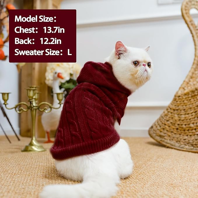 PUPTECK Winter Dog Cat Sweater Coat - Soft Cold Weather Clothes Knitwear for Kitties & Small Dogs Indoor Outdoor Walking Warm, Knitted Classic for Doggies Kitties Girls Boys, Dark Red L