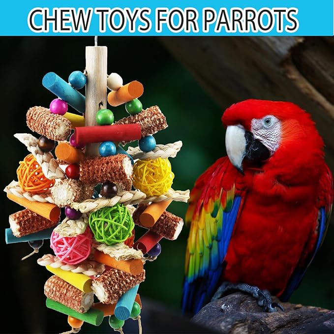 Bird Toys, Parrot Toys for Large Birds, Natural Peppered Wood African Grey Parrots, Macaws, Cockatoos, Amazon Parrot chew Toys, Aviary Hanging Toys