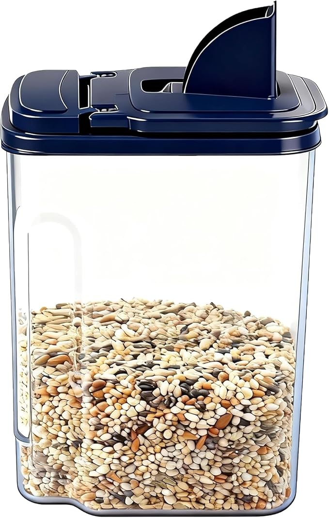 3L/100oz Bird Seed Storage Container,Bird Food Container with Pour Spout,Bird Seed Dispenser,Holds up to 3~4Lbs-Easy Grip and Fill Bird Feeders-Ideal for Storing Sunflower Seed