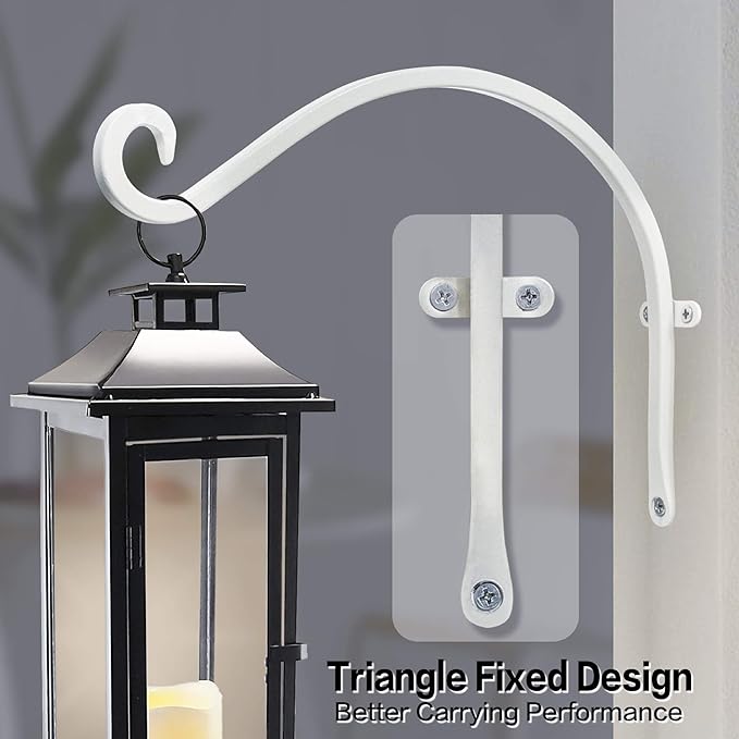 Bird Feeder Hanger: 12-Inch Wall-Mounted Plant Bracket Outdoor - 2 Pieces White Plant Hooks for Hanging Flower Baskets