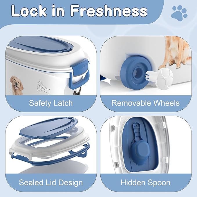 Pet Food Storage Container with Scoop & Slow Feeder Bowl – 40LB Large Capacity Dog Cat Food Dispenser, Durable Resin Dry Kibble Keep Food Fresh Organizer for Dogs Cats Birds, Blue