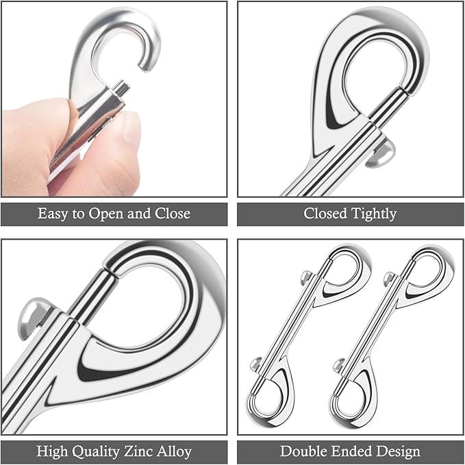 ERKOON 3.5 inch Double Ended snap Hooks,110lbs Metal Clips Load Capacity Zinc Alloy Double Sided Clips Heavy Duty Trigger Snap for Dogs Leashes/Water Bucket/Horse Feed/Hammocks Bolt snap