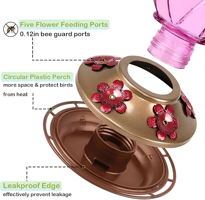 BOLITE Hummingbird Feeder, Glass Hummingbird Feeder for Outdoors, Netted Texture Ball Shape Bottle, 20 Ounces, Lavender, Birthday Gifts for Women Men, Gifts for Mom Dad