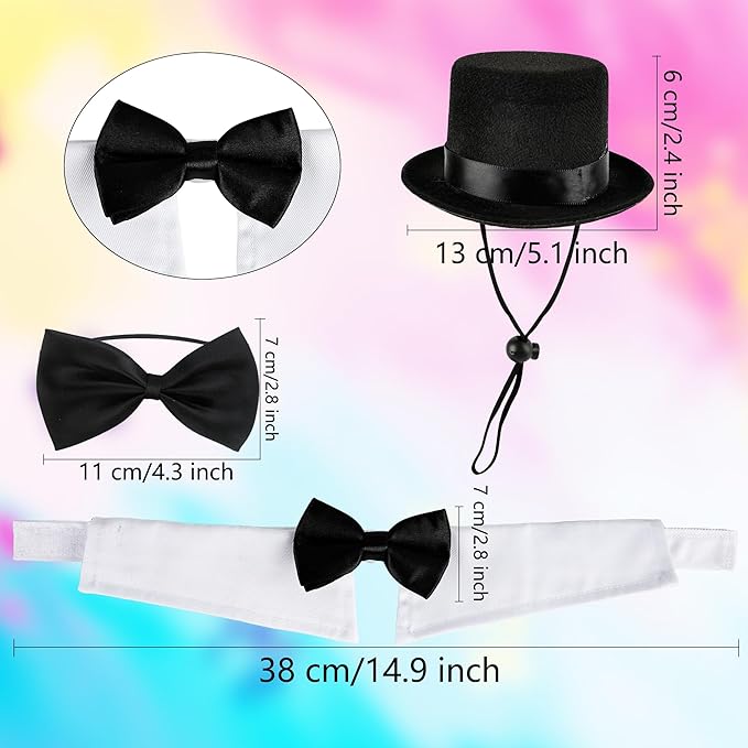4 Pcs Pet Formal Halloween Costume Accessories Dog Wedding Bow Tie Top Hat Puppy Gentleman Costume for Halloween Cats Party Small Medium Dogs