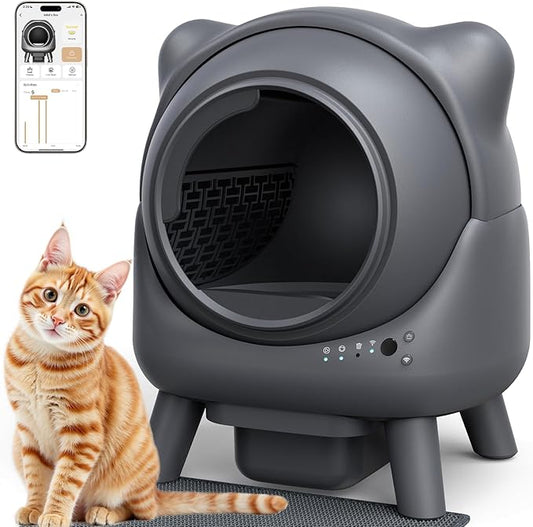 Self Cleaning Litter Box, Automatic Litter Box, FEELNEEDY Odor Control Litter Robot, Cat Ears Design, 65L APP Real-Time Monitor, Cat Litter-Boxs for Multiple Cats, Safety Sensors, with 1 Trash Bag