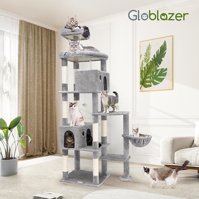 Globlazer Giant Cat Tree, 83 inch Cat Tree for Indoor Cats Large Adult, XXL Cat Tower with 9 Scratching Posts for 20lb+ Heavy Duty Large Adult Cats, F83, Light Grey