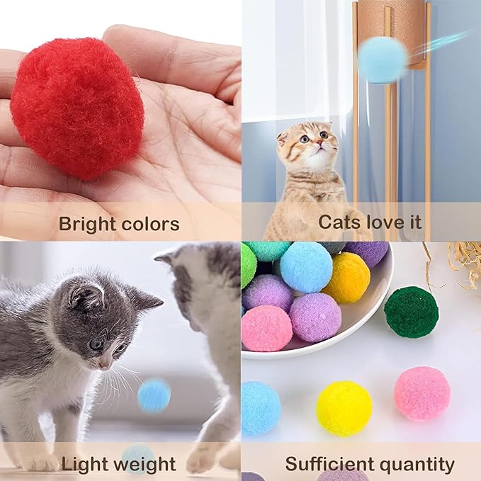 Cat Toy Balls, 30Pcs Premium Soft Pom Pom Balls for Kittens, 1,2'' Funny Interactive Cat Pompom Toys for Bored Indoor Cats Playing Plush Balls for Craft DIY Decorations,Cute Kitten Kitty Toys.