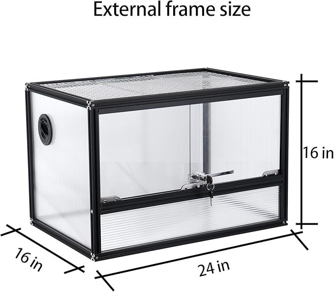 27 Gallon Bearded Dragon Tank, 24"x16"x16" Reptile Terrarium, Small Reptile Enclosure with Aluminum Frame, Mesh Top, Sliding Lock Doors