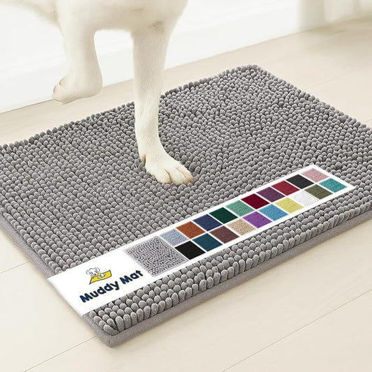 Muddy Mat® AS-SEEN-ON-TV Highly Absorbent Microfiber Door Mat and Pet Rug, Non Slip Thick Washable Area and Bath Mat Soft Chenille for Kitchen Bathroom Bedroom Indoor and Outdoor - Grey 5ft x 7ft