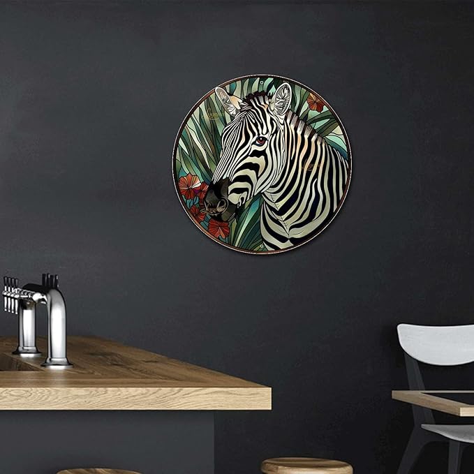 Lygond Metal Sign Tin Sign Circular Stained Glass Zebra Funny Bathroom Wall Decor for Gift 8×8 Inches