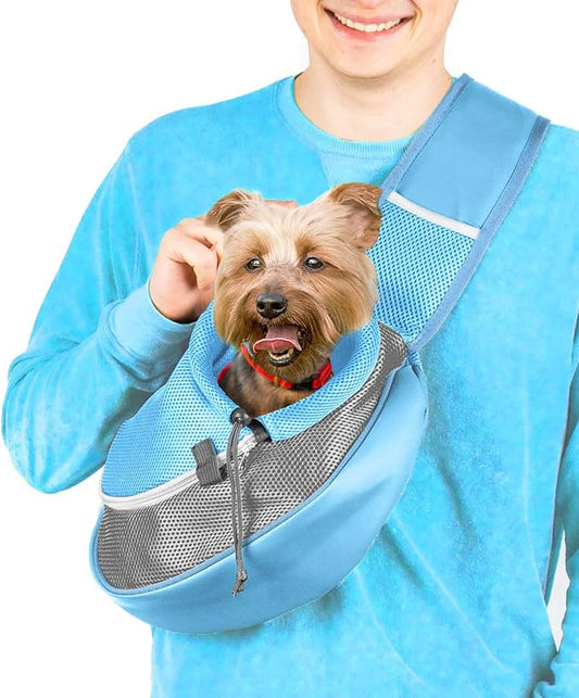 Pet Sling Carrier - Carefully Sized for Teacup & Toy Breed Puppies & Cats (Under 6lb) - Soft Pouch Papoose for Small Dogs, Yorkies, Chihuahuas - Ideal for Hands-Free Travel & Walks (Blue)