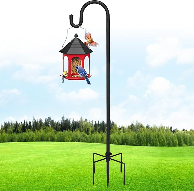 Kingsyard Adjustable Shepherd Hooks for Outdoor - Heavy Duty Bird Feeder Pole with 5 Prong Base, Garden Plant Hanger, Weddings Decor, Solar Light Lanterns, 108 inch