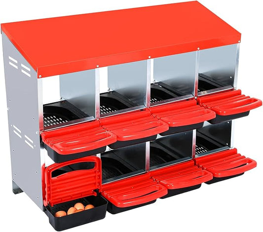 Nesting Boxes for Chickens, Chickens Laying Boxes for Chicken Coop, 8 Compartments Chicken Nesting Boxes, with Removable Tray, Easy Cleaning, for Hens Outdoor Chicken Coop Farm Yard, Red