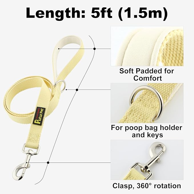 Plutus Pet Cotton Dog Harness and Leash Set, Reflective and Soft Padded, Quick Fit Vest Harness, for Small, Medium and Large Dogs, Light Yellow, L