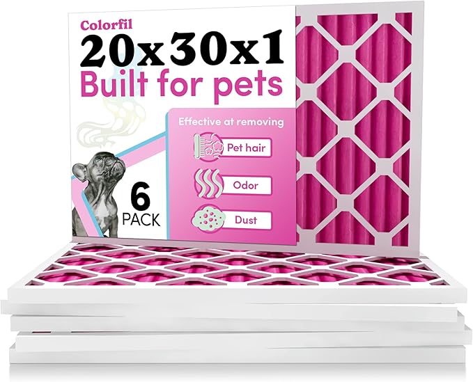 Colorfil 20x30x1 Air Filter (6-Pack) | Made in the USA | Color Changing | Remove Cat and Dog Odor | MERV 8 for Pet Hair Dander and Dust | 19.75"x29.75"x0.75" Exact Size