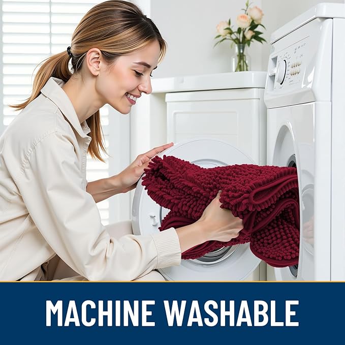 Smiry Dog Door Mat for Muddy Paws 48x30, Absorbs Moisture and Dirt Doormat, Non-Slip Washable Quick Dry Chenille Front Door Mat Indoor Entrance, Entryway Carpet for Inside Floor, Burgundy